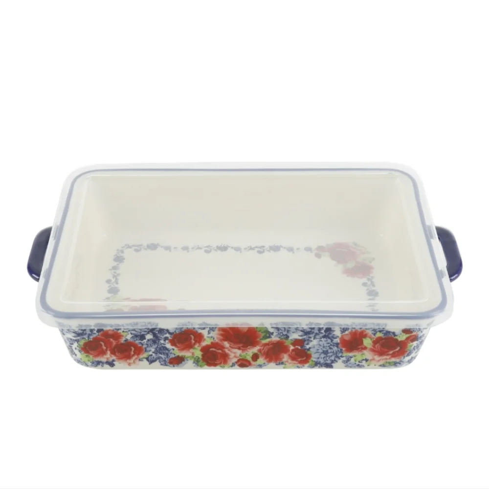 ❤️ New Pioneer Woman Heritage Floral Ceramic Baker Dish with Lid - Picture 3 of 7